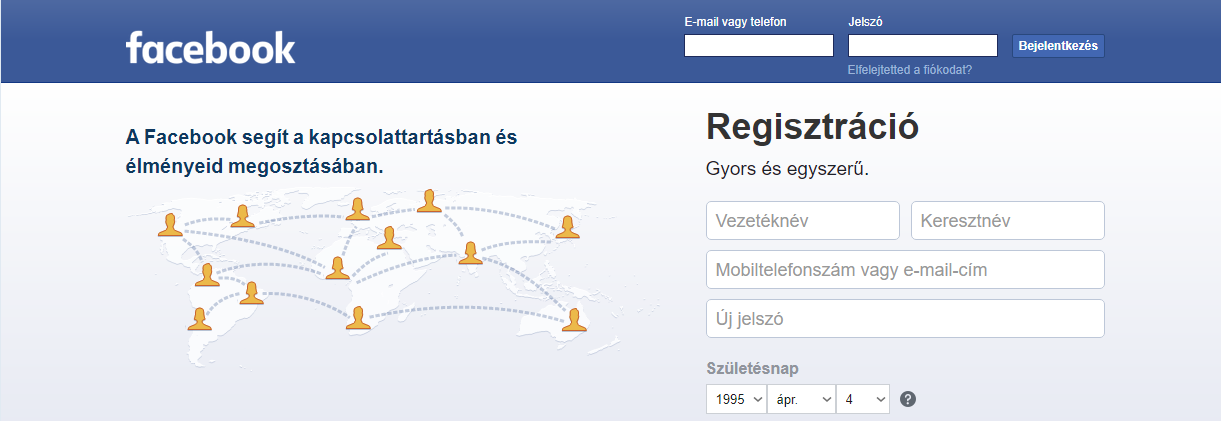 A Facebook magyar nyelven: balról jobbra